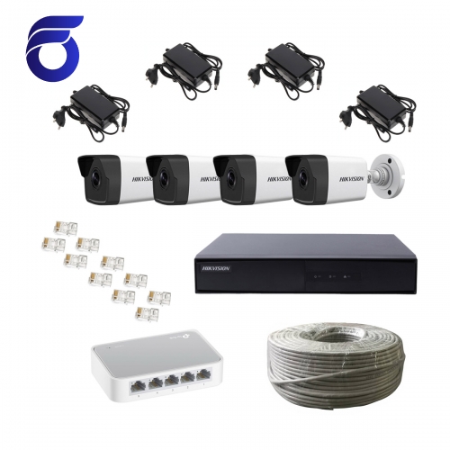 پکیج دوربین مداربسته IP چهار کانال 4Mp برند هایک ویژن شماره FI-H404