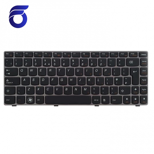 کیبرد لپ تاپ لنوو IdeaPad S410-Z410 مشکی-با فریم نقره ای فلت صاف   کیبورد لپ تاپ لنوو S410-Z410   تعمیرات فوق تخصصی لپ تاپ تهران   فروش قطعات تعمیری لپ تاپ   مرکز پخش قطعات لپ تاپ تهران